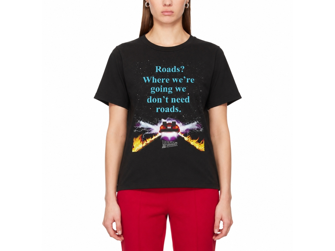 Rockinstone Back To The Future Movie No Roads Black Adult T-shirt Size:s