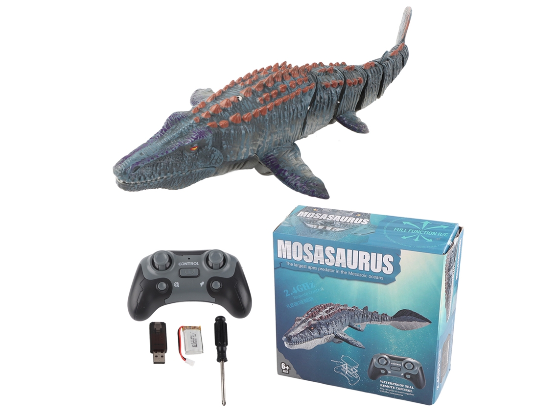 Ats dinossauro Mosasaurio Simulado com Controle Remoto Sem Fio 2.4g, Tubarão Que Dispara Água e Move a Cauda para Crianças