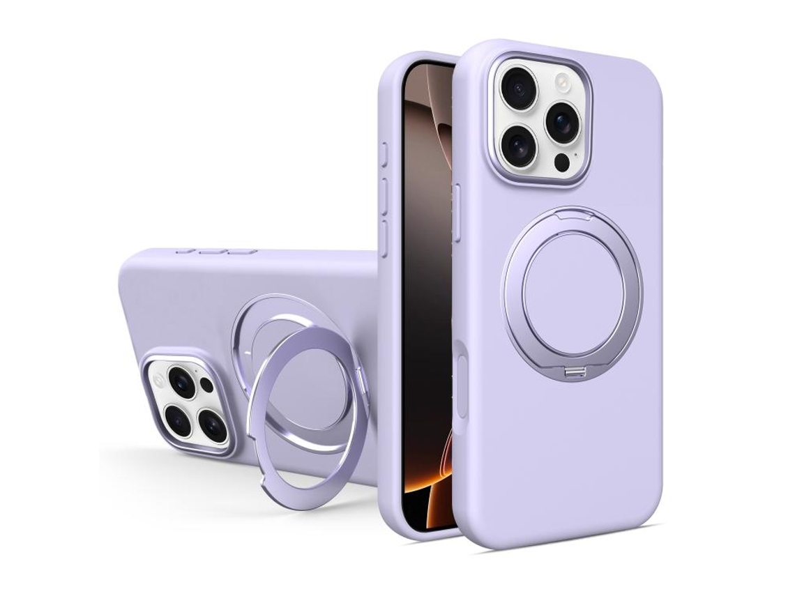 Capa Yuysan Para Iphone 16 Pro Max Silicone Magnetico Com Suporte Rotativo Preto
