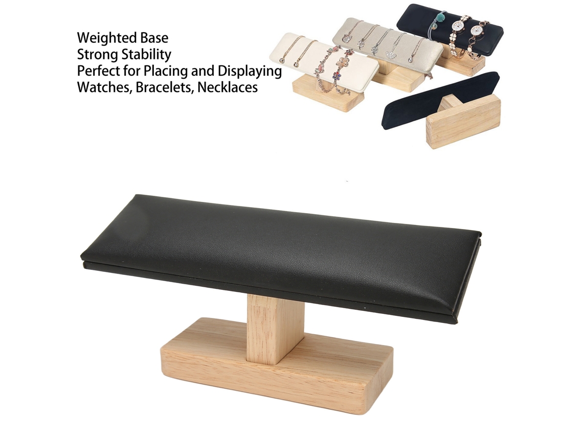 Suporte Para Relógio De Couro Preto Com Apoio T Para Mesa