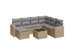 Conjunto de 8 Sofás para Jardim com Almofadões Vime Pe Bege MAISON EXCLUSIVE (8 pcs)