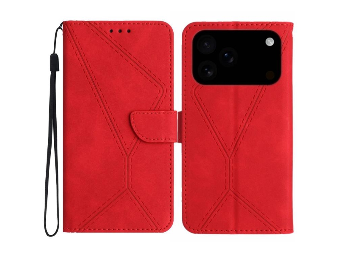 Capa De Couro Para Iphone 17 Pro Com Costura E Relevo.