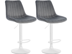 Conjunto de 2 banquetas giratórias 360° com altura ajustável, assento em veludo cinza, costura vertical e pés de metal branco 10_0006729