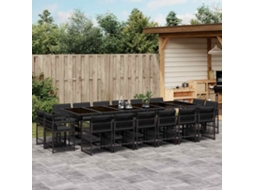 Vidaxl 17 Pcs Conjunto De Jantar P/ Jardim C/ Almofadões Vime Pe Preto