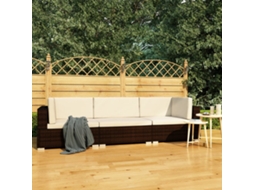 Vidaxl 3 Pcs Conjunto Sofás De Jardim C/ Almofadões Vime Pe Castanho