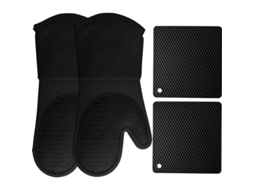 2026 conjunto de 4 Luvas de Forno e Suportes para Xícara de Silicone Resistente Ao Calor e Antiderrapante para Cozinha