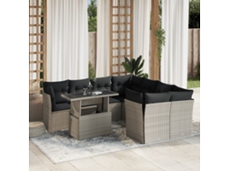 Vidaxl 9 Pcs Conj. Sofás Jardim Com Almofadões Vime Pe Cinzento-claro