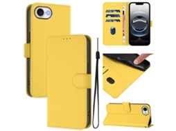 Capa De Couro Sintético Para Iphone 16e - Toque Suave - Cor Sólida - Com Cordão