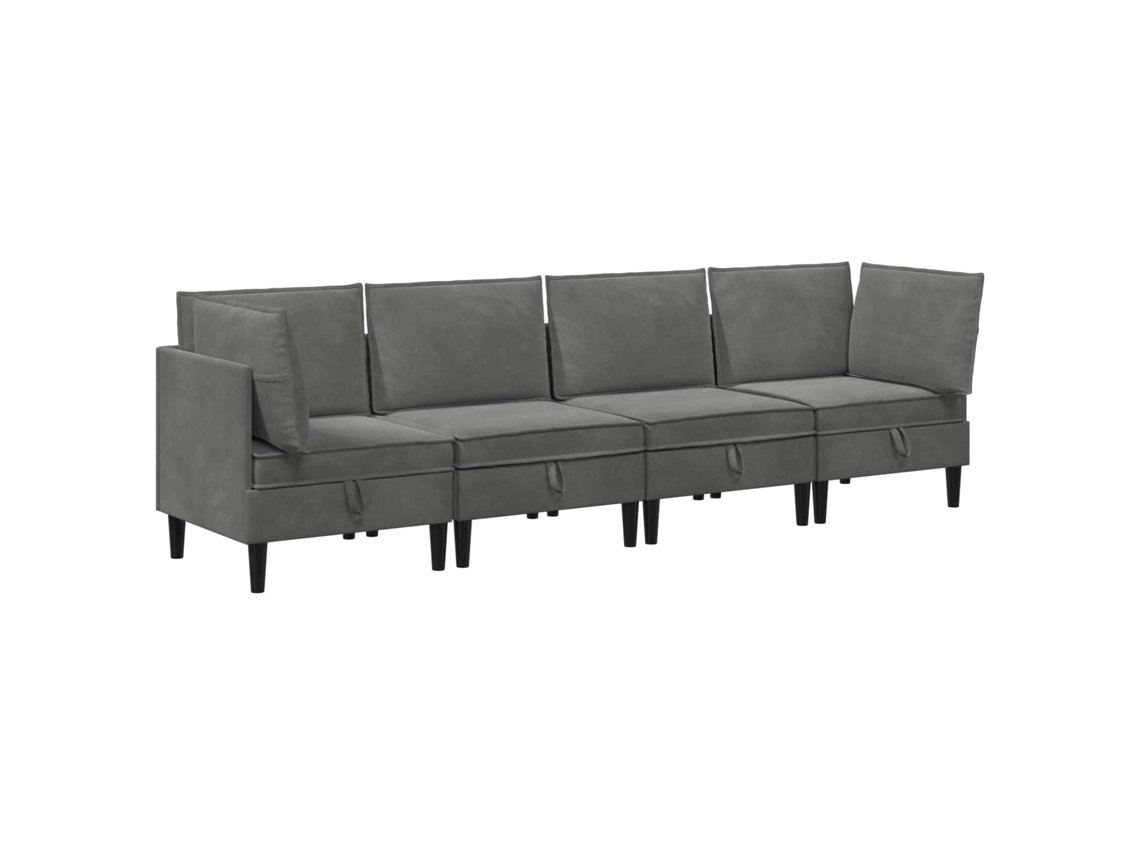 Conjunto 4 Conjunto De Sala De Estar Vidaxl Cinzento Escuro Veludo (280 X 70 X 82 Cm)