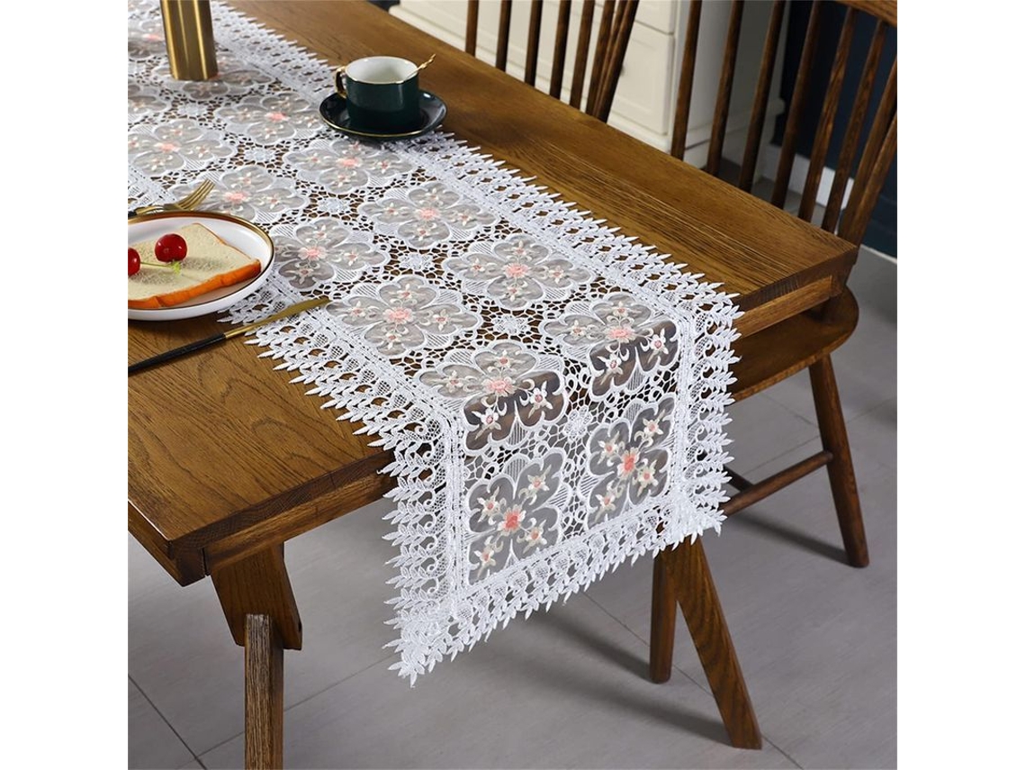 Mantel De Mesa Retangular Branco De Algodão E Linho, 38x180 Cm, Renda Decorativa Para Casa E Eventos