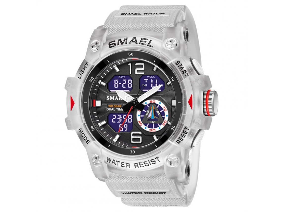 Smartwatch Smael Luxo Homens Moda Negócios Led Digital Quartzo de Pulso Casual À Prova D' Água Transparente Branco