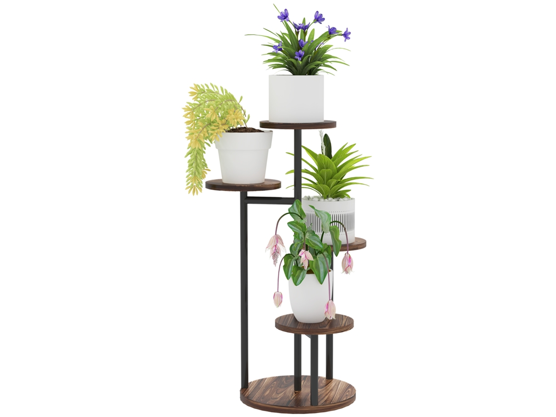Suporte para Plantas Madeira e Aço, 5 Níveis, 5 Prateleiras, 43x43x70 Cm, Carbonizado | S/MARCA