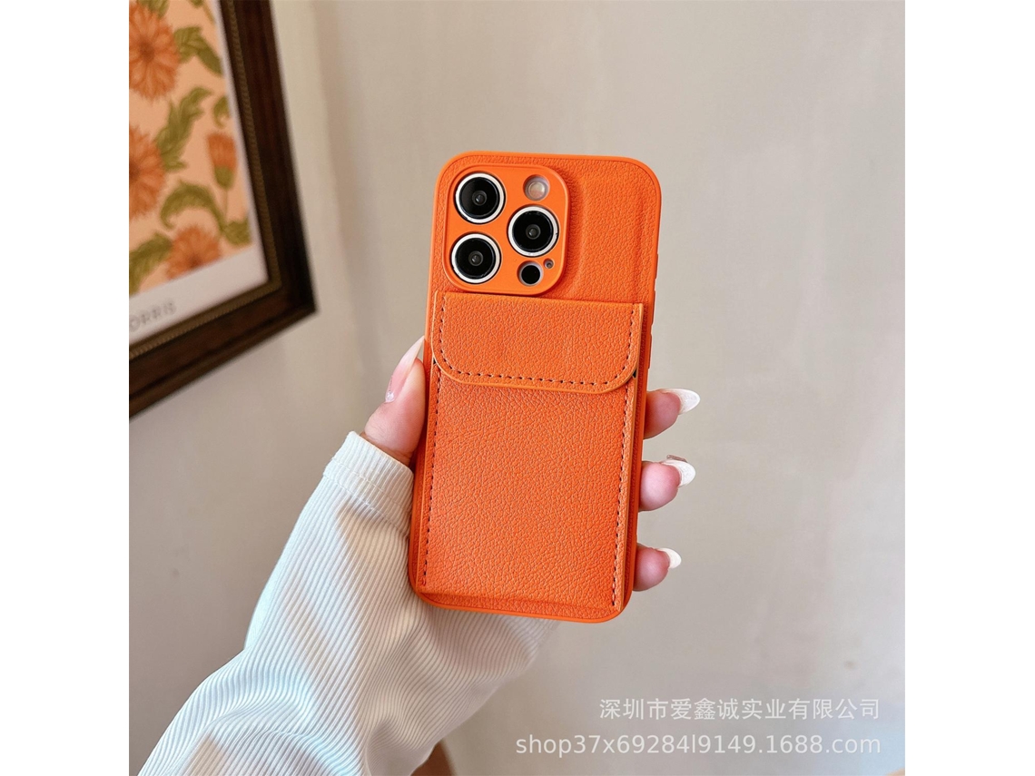 Capa Para Iphone 17 Air Em Couro Laranja, Simples E Elegante, Com Porta-cartões E Proteção Completa.