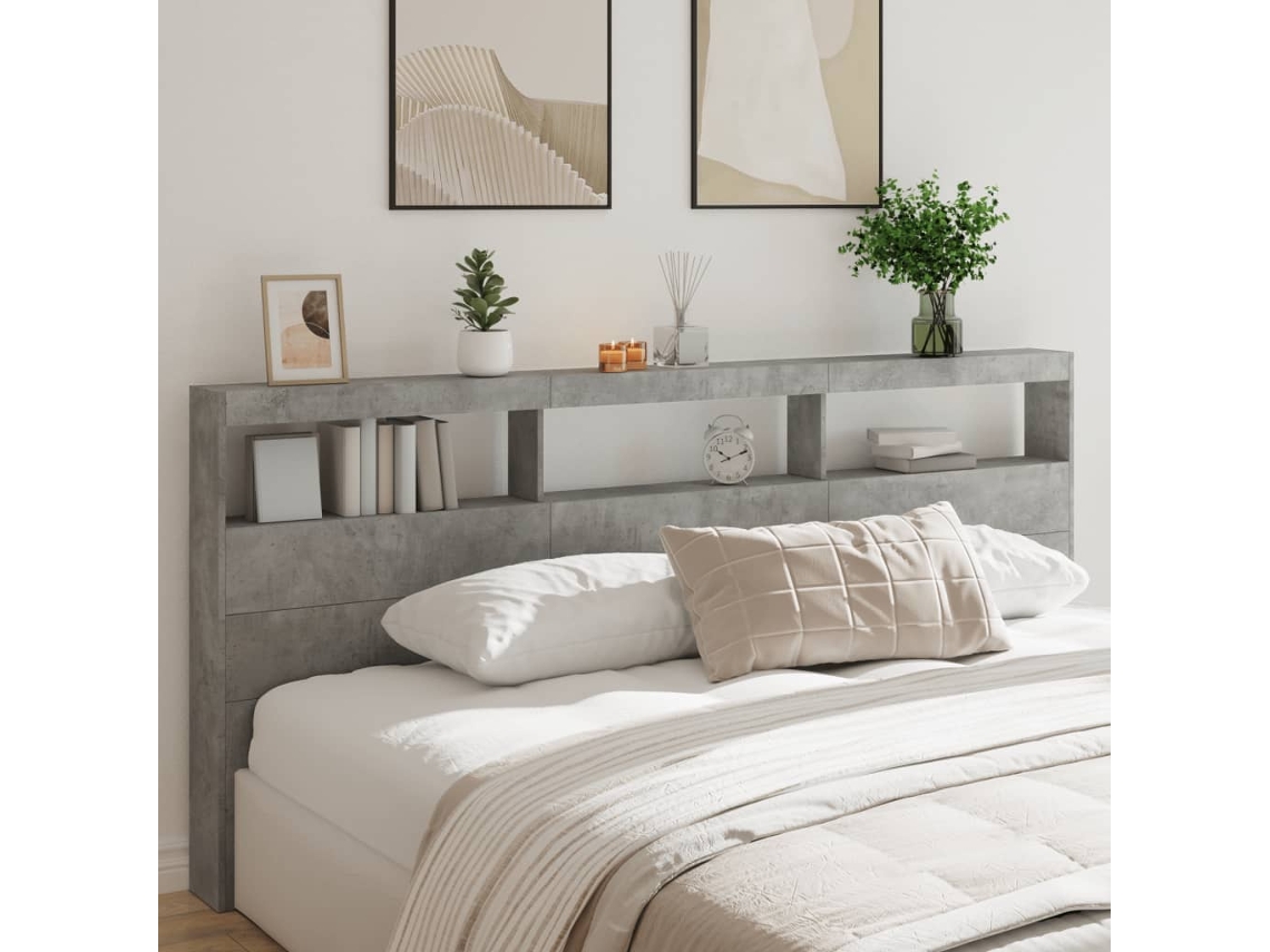 Vidaxl Armário De Cabeceira C/ Luzes Led 220x17x102cm Cinzento Cimento