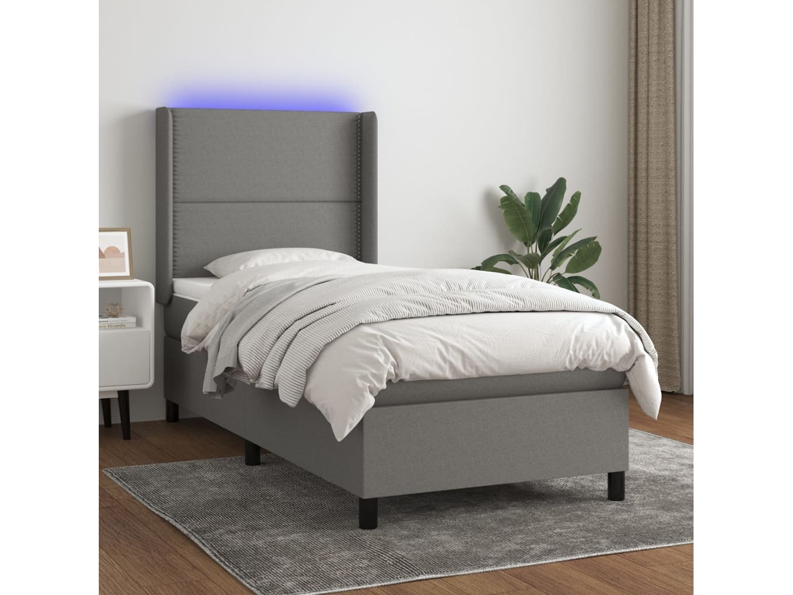 Cama Box Spring C/ Colchão E Led 90x190 Cm Tecido Cinza-escuro