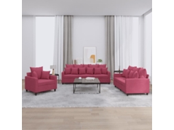 Vidaxl 3 Pcs Conjunto De Sofás Com Almofadões Veludo Vermelho Tinto