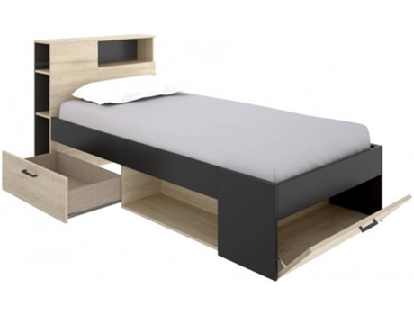 Cama Individual  Lanka 03K4628664  (Castanho, Cinzento - Contraplacado, Metal - 90x190 cm)