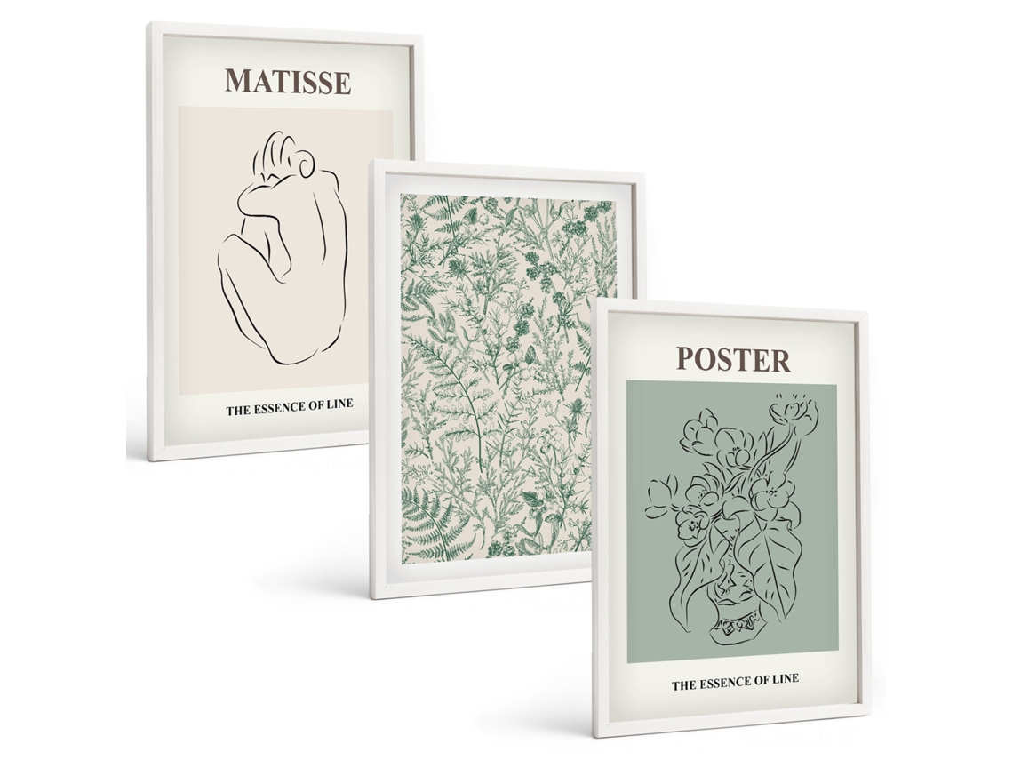 Conjunto De Pinturas Padrões De Linhas De Plantas, Minimalismo Espelharte (3 Peças 40x60 Cm)