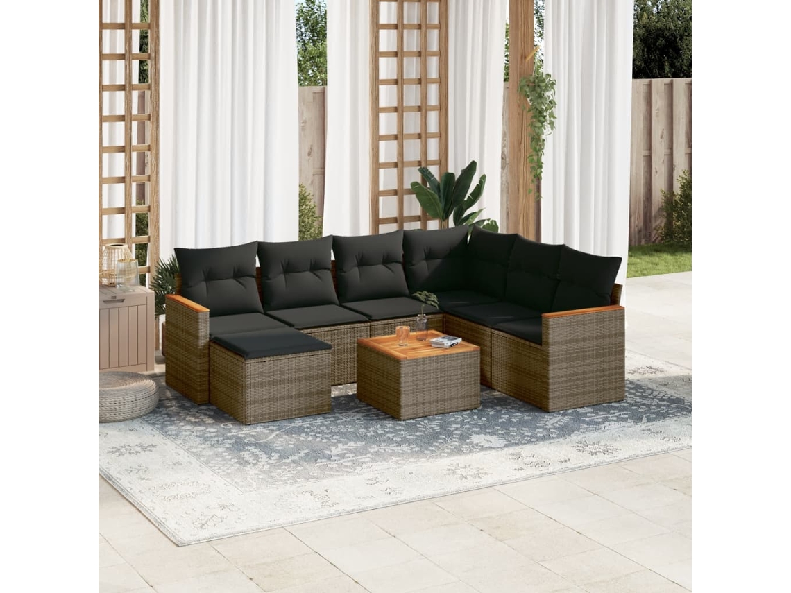 Jogo de Sofá Jardim 8 Peças C/ Almofadões Vime Pe Cinza Dkd Home Decor