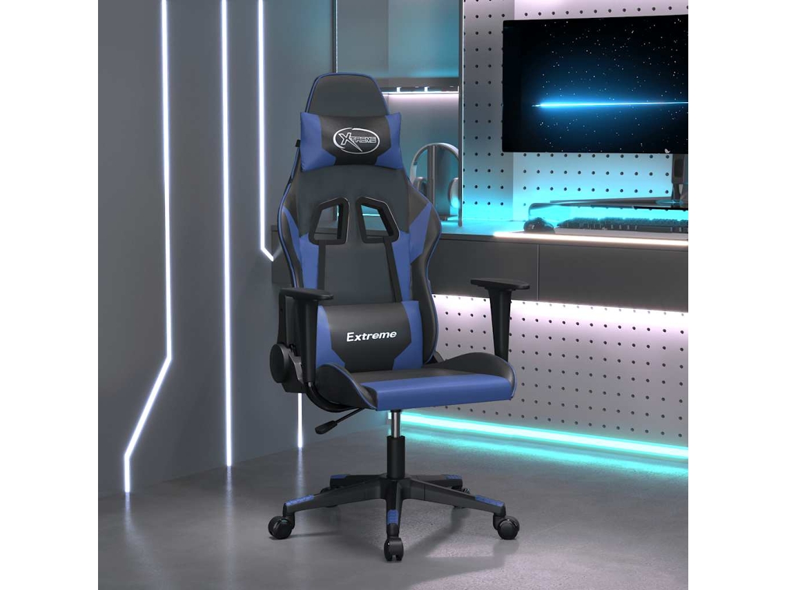 Vidaxl Cadeira De Gaming Couro Artificial Preto E Azul