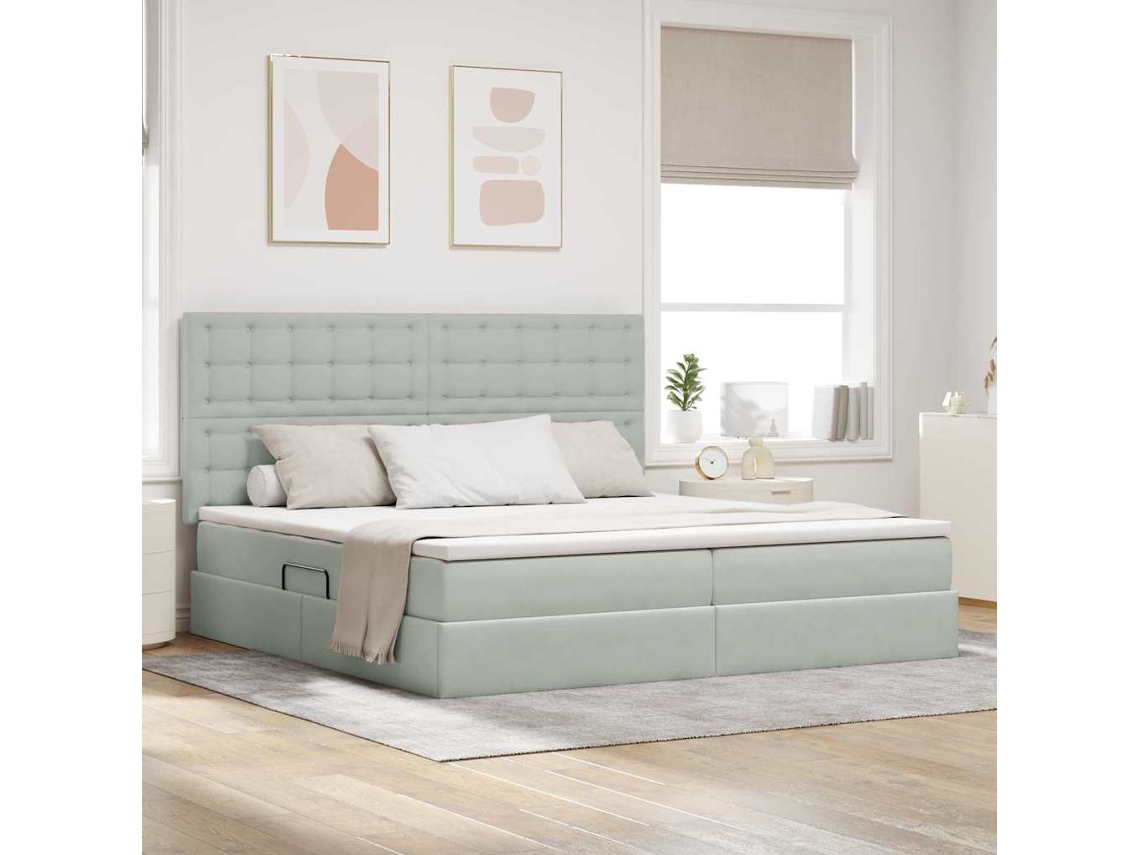 Vidaxl Cama De Armazenamento Led Com Colchão Cinzento-claro