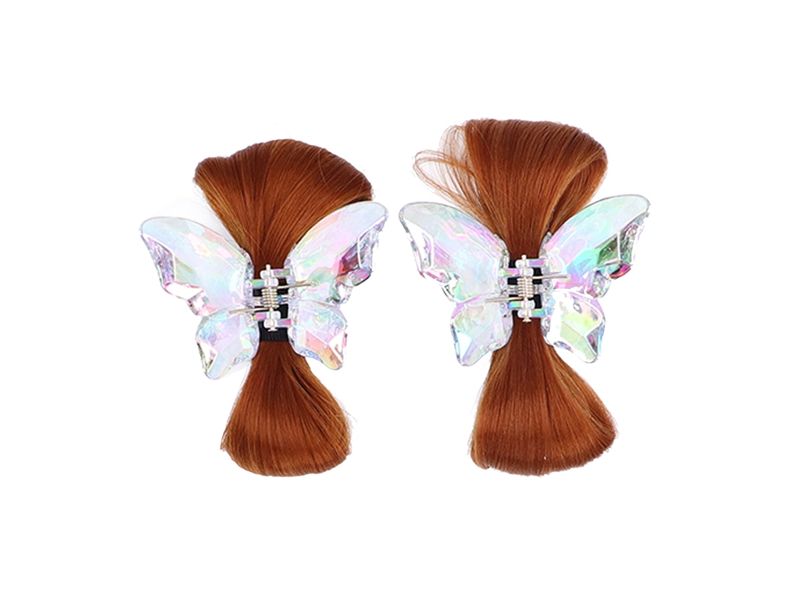 2 Piezas Chongo Falso De Pelo Marrón Claro Con Pinzas De Cristal Extensión De Pelo