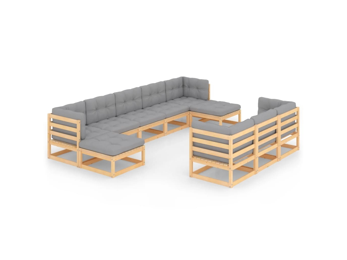 Conjunto 10 lounge de jardim c/ almofadões VIDAXL pinho maciço