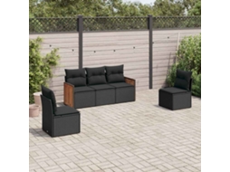 Vidaxl 5 Pcs Conjunto Sofás De Jardim Com Almofadões Vime Pe Preto