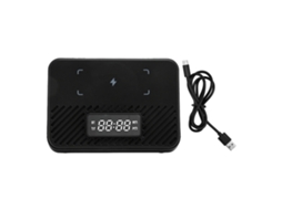 Aetheria estação de Carregamento Sem Fio 3 em 1 15w com Alto falante Bluetooth e Relógio Despertador Digital Preto