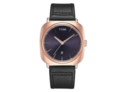 Relógio de pulso masculino Tomi Fashion, analógico, quartzo, preto e ouro rosa.
