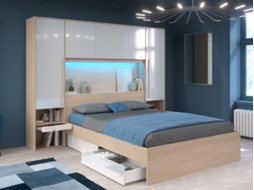 Cama com Arrumação Leds Natural Brillante Somier VENTE-UNIQUE.PT Madeira Branco (160x200 cm)
