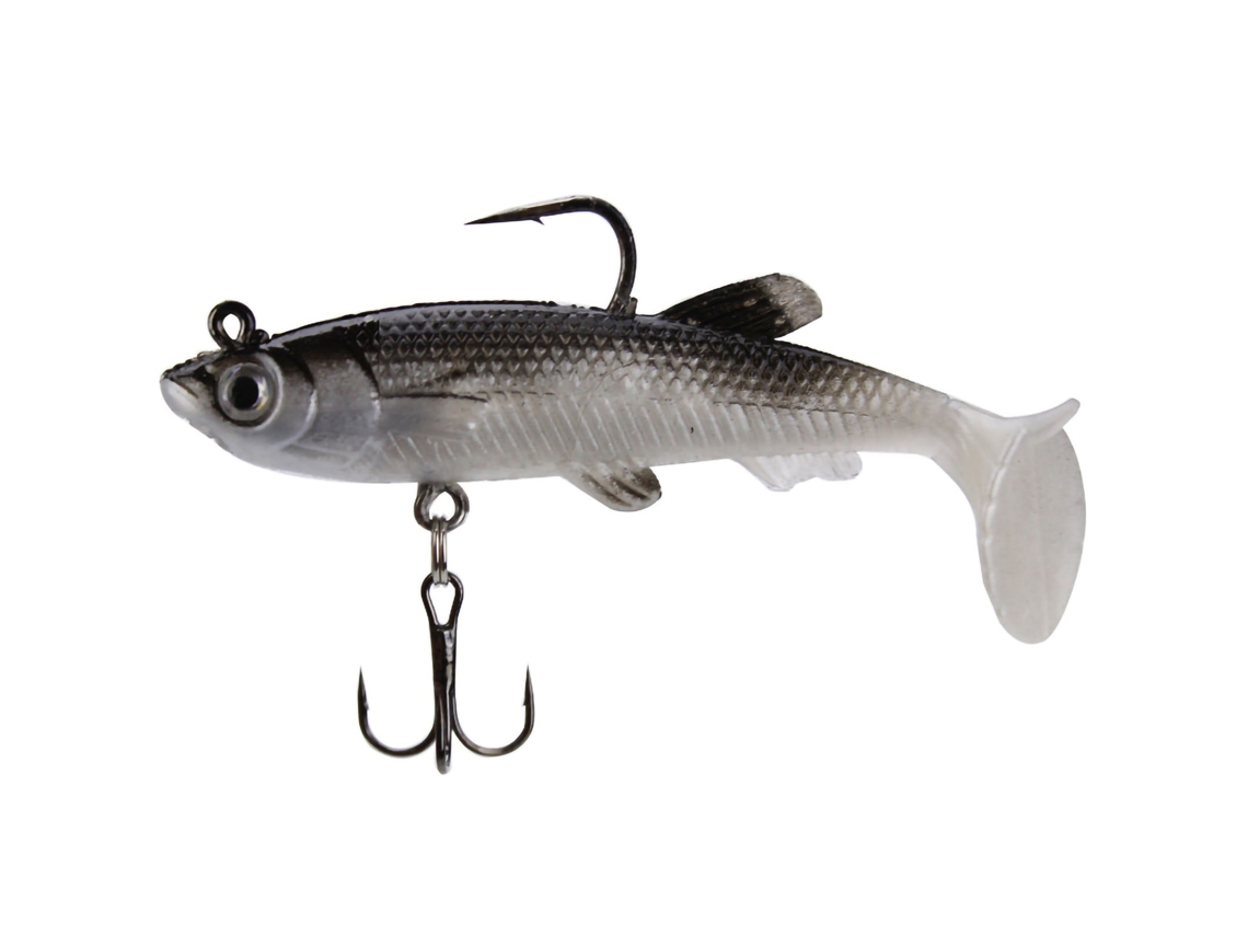 Isca de Pesca com Anzol Simples e Triplo Cinza