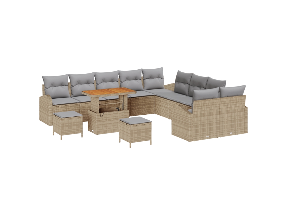 Conjunto 13 Conjunto De Sofá De Jardim Vidaxl Bege Vime Pe (289 X 289 X 85 Cm)