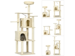 Árvore para gatos, com escada, arranhador, altura 171 cm, com 2 canis, 6 plataformas, 2 pompons suspensos, bege S/MARCA