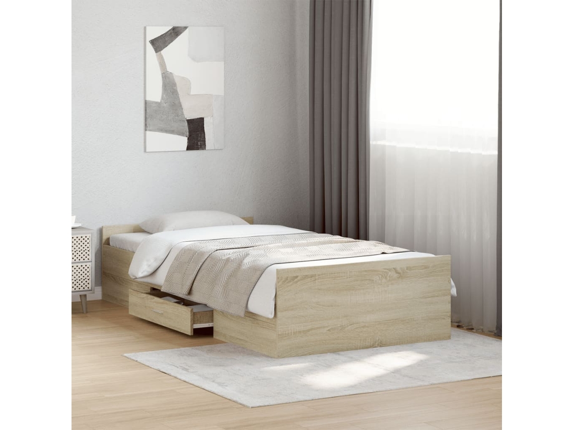 Vidaxl Estrutura De Cama C/ Gavetas Derivados Madeira Carvalho Sonoma