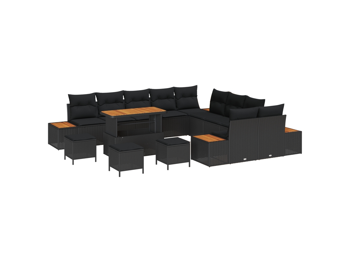 Conjunto 14 Sofá De Jardim Vidaxl Preto Vime Pe (110 X 55 X 71 Cm)