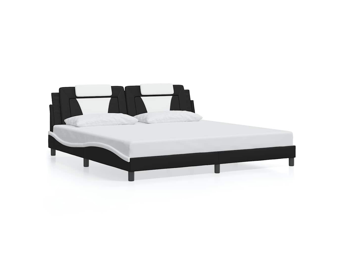Estrutura de Cama Viana Couro Artificial Preto e Branco Sem Colchão