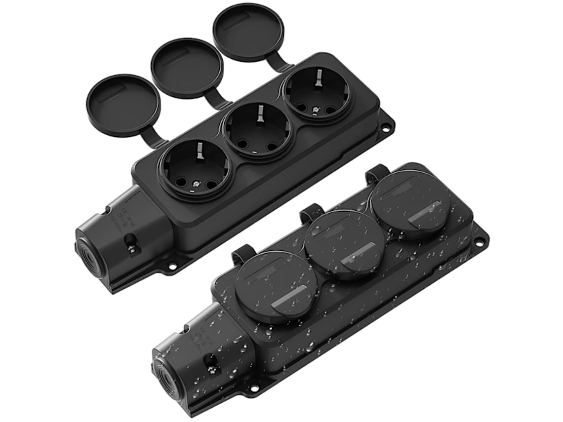 Tomada Externa À Prova D'água De 3 Vias, Ip54 Com Tampa Articulada, Régua De Energia Externa, 16a Máx. 3500w Para Jardim E Áreas Externas