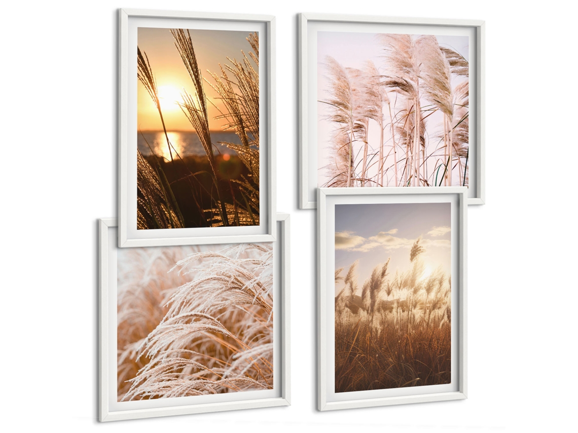 Conjunto De Pinturas Grama, Natureza Colorida Moldura Branca Quadros Para A Sala De Estar Espelharte (conjunto De 4 Imagens)