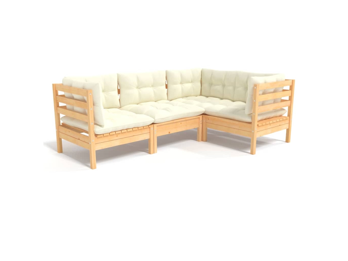 Conjunto de 4 Lounge de Jardim com Almofadões Cor Creme Pinho MAISON EXCLUSIVE