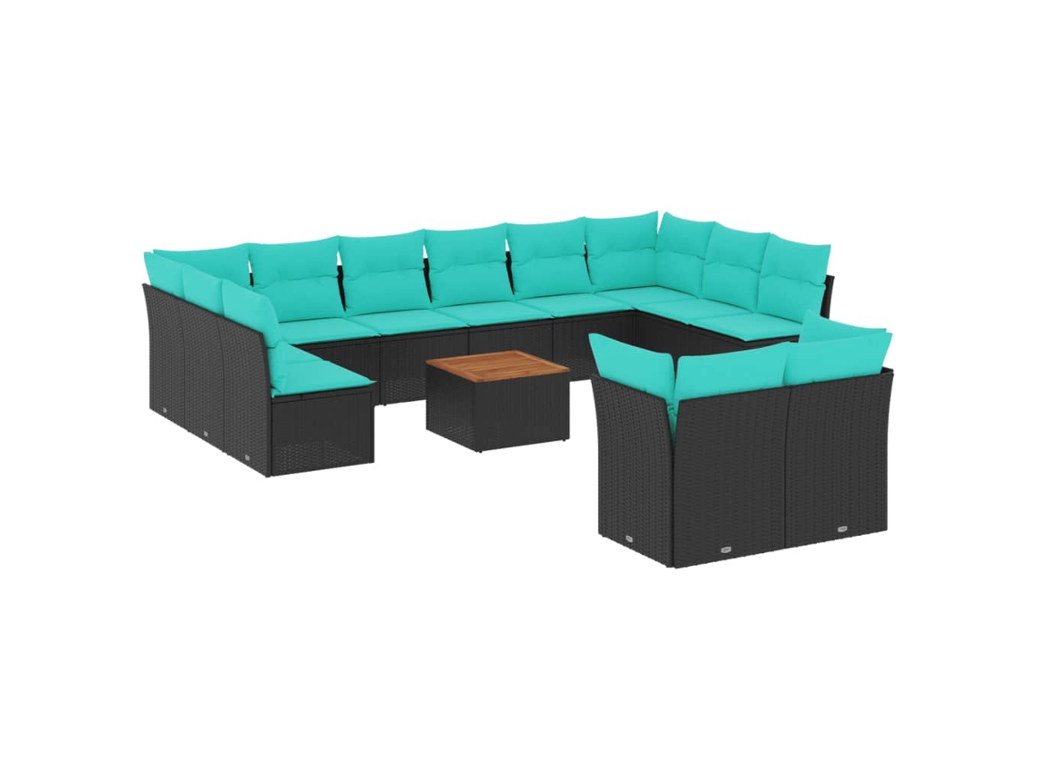 Maison Exclusive - 13 Pcs Conjunto De Sofás De Jardim Com Almofadões Vime Pe Preto