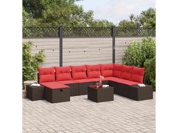 Vidaxl Conjunto De Sofá De Jardim 9 Unid. Castanho Vime Pe