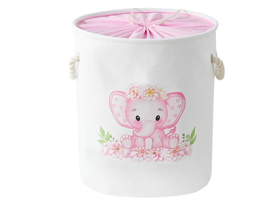 Cesto de roupa suja infantil em formato de elefante vermelho, grande e dobrável.