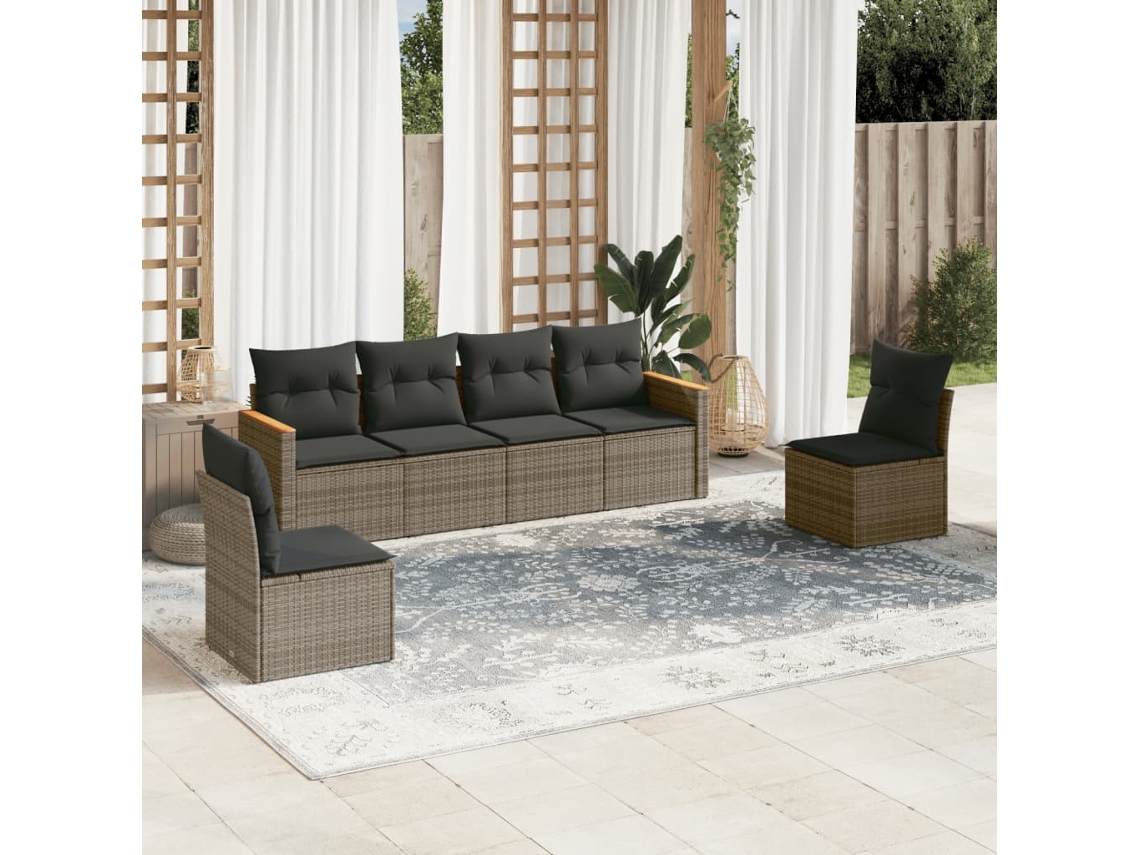 Vidaxl 6 Pcs Conjunto Sofás De Jardim Com Almofadões Vime Cinzento