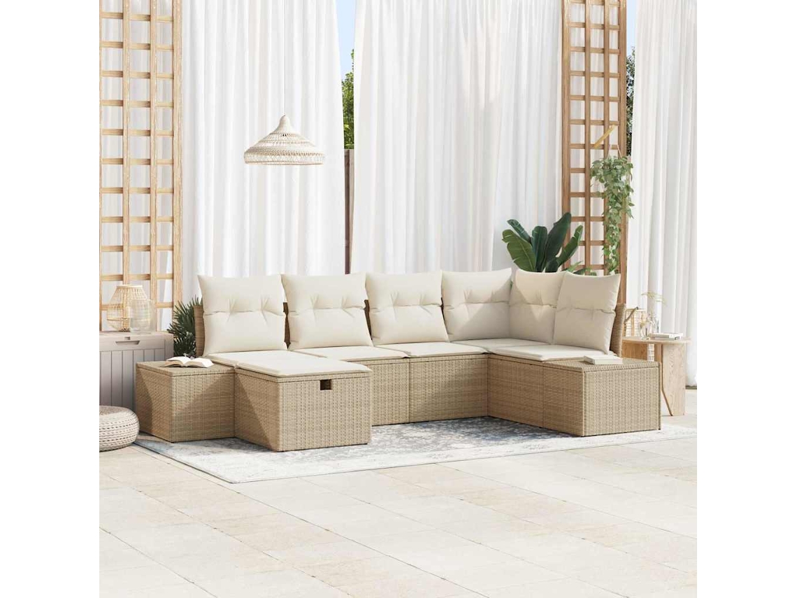 Vidaxl Conjunto De Sofá De Jardim 6 Unid. Bege Vime Pe