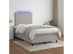 Vidaxl Cama Box Spring C/ Colchão E Led 120x200 Cm Tecido Cinza-claro