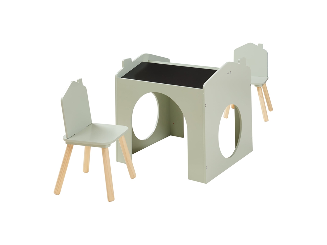 Conjunto De Mesa Para Crianças Romso Com 2 Cadeiras Aspecto De Casa Verde [EN.CASA]