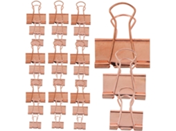 Conjunto Zerodeko com 112 clipes de papel metálicos em Ouro Rosé, modelo Andorinha, para organização de documentos, sem número.