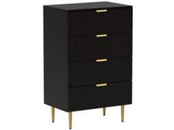 Cómoda 4 Gavetas Com Puxadores E Pés Dourados 60x40x96 Cm Preto
