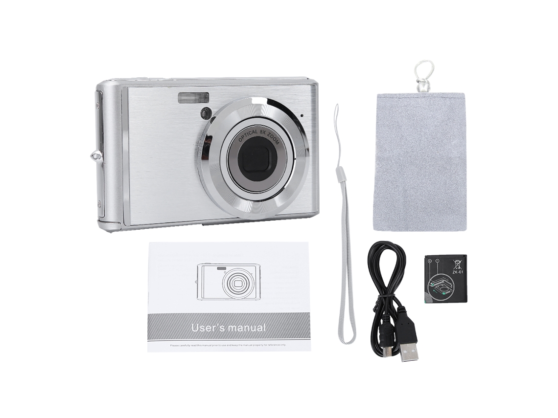 Mini Câmera Digital Hd Com Tela De 2,4 Polegadas, Zoom Óptico De 8x, Vídeo De 720p E Imagem De 20 Mp Brilvibera (prata)
